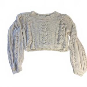 Women’s Altar’d State Knit Cropped Sweater Size L Ivory Scalloped Hem